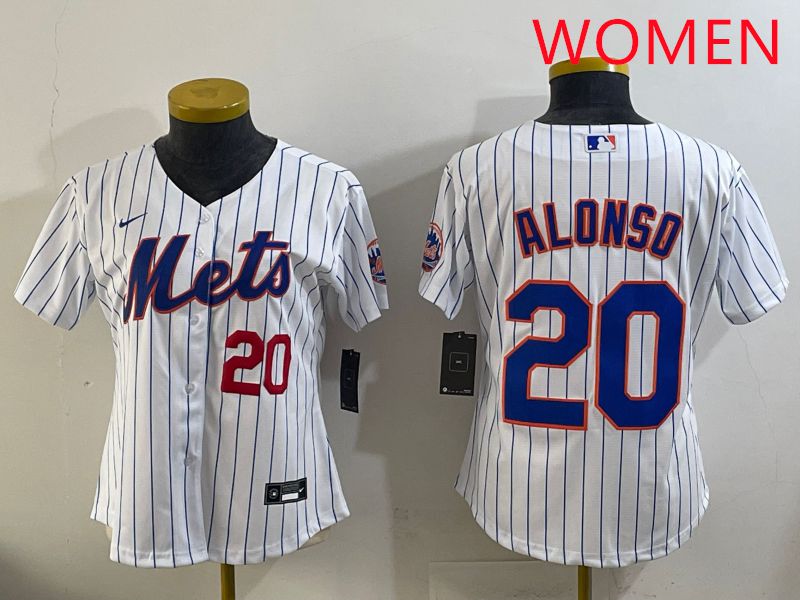Women New York Mets 20 Alonso White Stripe Game 2025 Nike MLB Jersey style 3